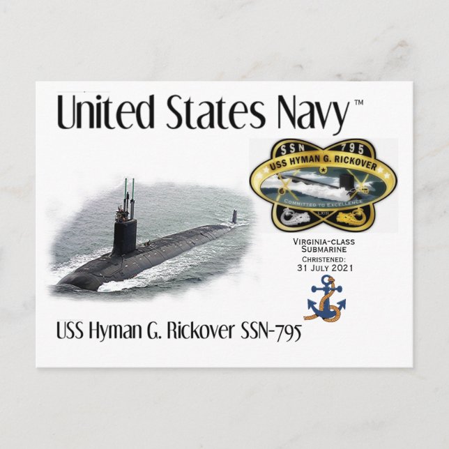 USS HYMAN G. RICKOVER SSN-795 SUBMARINE a POSTCARD Postkarte (Vorderseite)