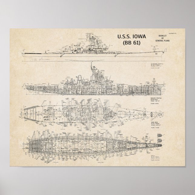 USS IOWA Blueprint (Archival) Poster (Vorne)
