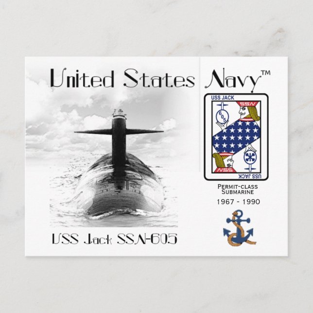 USS JACK SSN-605 SUBMARINE - POSTCARD POSTKARTE (Vorderseite)