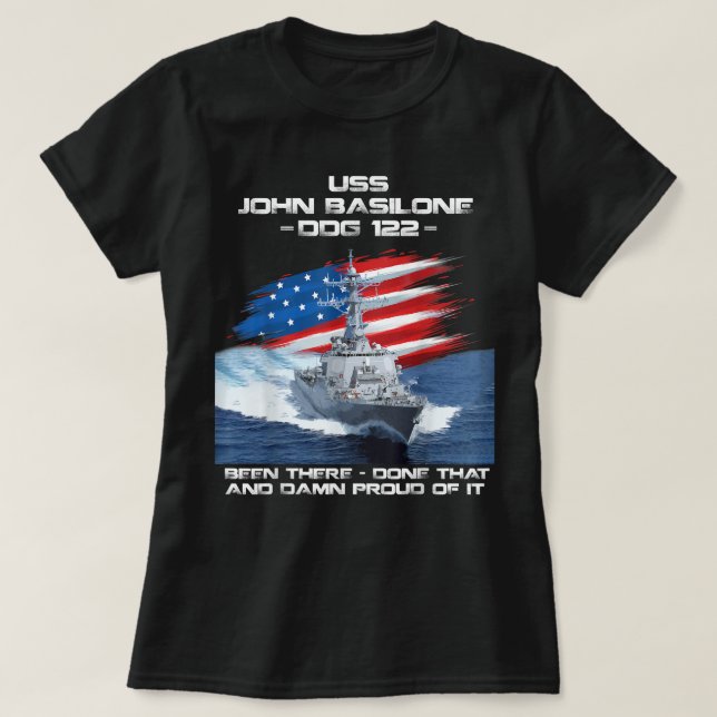 USS John Basilone DDG-122 Destroyer Ship USA Flag  T-Shirt (Design vorne)