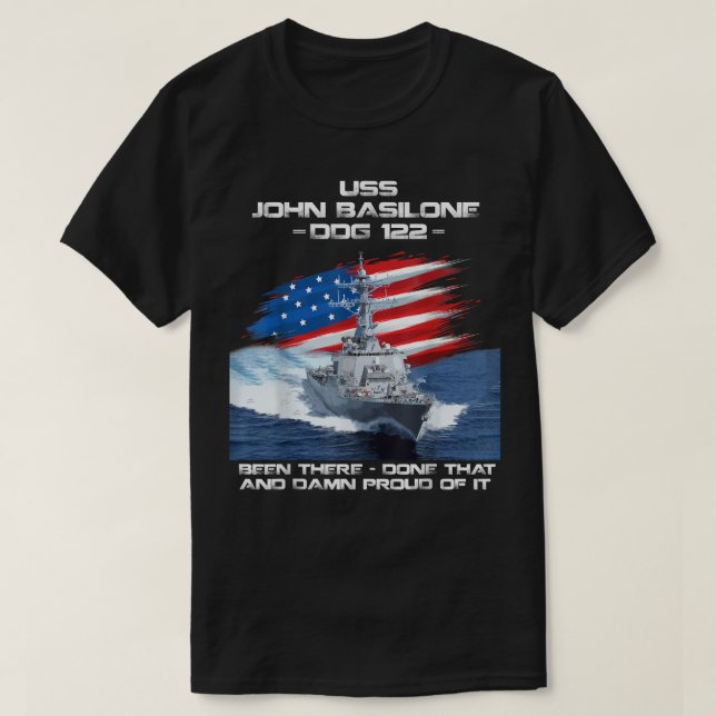 USS John Basilone DDG-122 Destroyer Ship USA Flag T-Shirt (Design vorne)