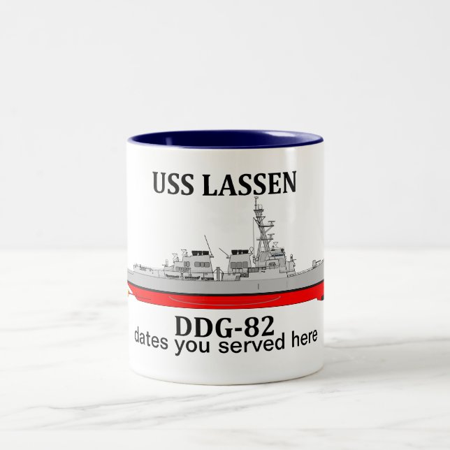 USS Lassen, DDG-82, kundenspezifische Daten servie Zweifarbige Tasse (Mittel)