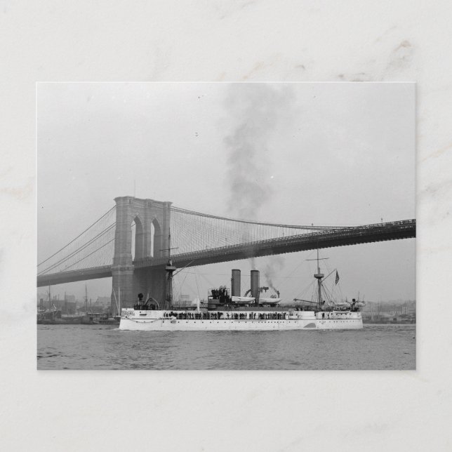 USS Maine & Brooklyn Bridge Postkarte (Vorderseite)