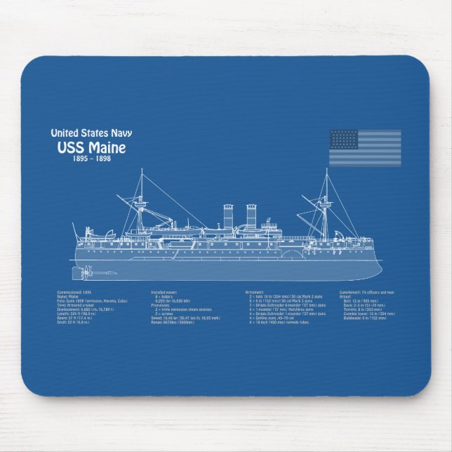 USS Maine - Pläne für Schiffskonzepte ABD Mousepad (Vorne)