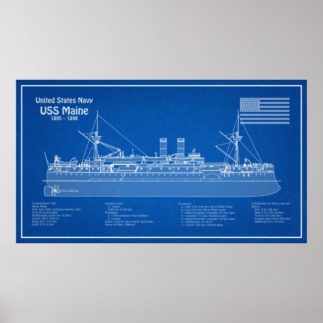 USS Maine - Pläne für Schiffskonzepte ABD Poster (Vorne)