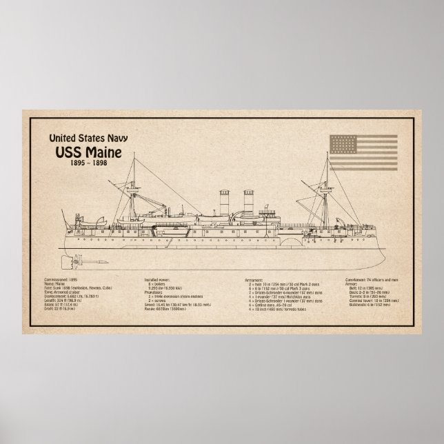 USS Maine - Schiffsplänen SD Poster (Vorne)