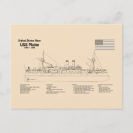 USS Maine - Schiffsplänen SD Postkarte