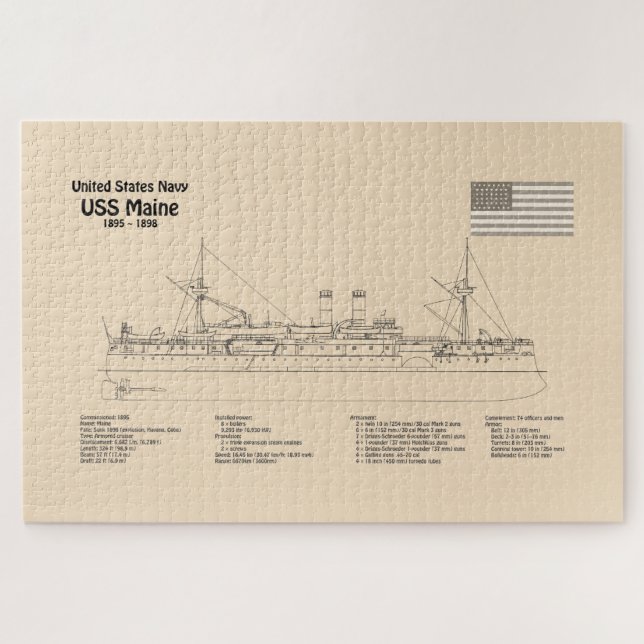USS Maine - Schiffsplänen SD Puzzle (Horizontal)