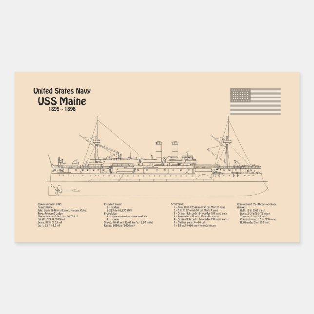 USS Maine - Schiffsplänen SD Rechteckiger Aufkleber (Vorderseite)