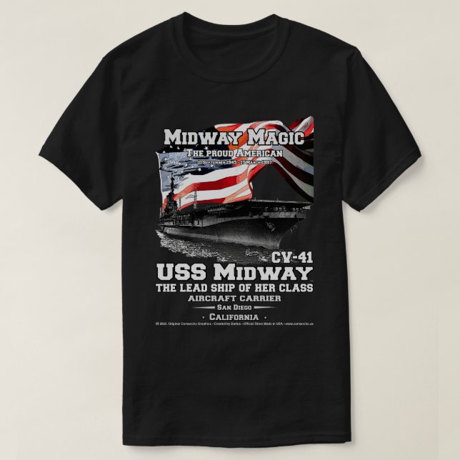 USS Midway CV41 Flugzeugträger T-Shirt (Design vorne)