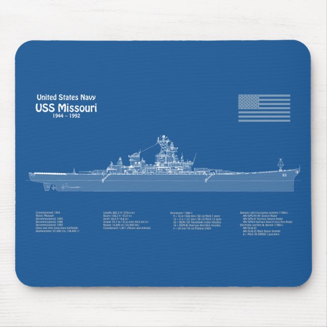 USS Missouri - Pläne für Schiffskonzepte ABD Mousepad (Vorne)