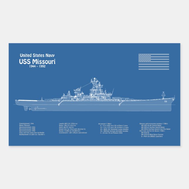 USS Missouri - Pläne für Schiffskonzepte ABD Rechteckiger Aufkleber (Vorderseite)