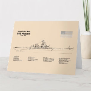 USS Missouri - Schiffs-Blueprint-Pläne SD Dankeskarte
