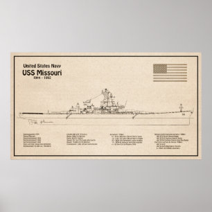 USS Missouri - Schiffs-Blueprint-Pläne SD Poster