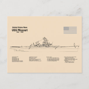 USS Missouri - Schiffs-Blueprint-Pläne SD Postkarte