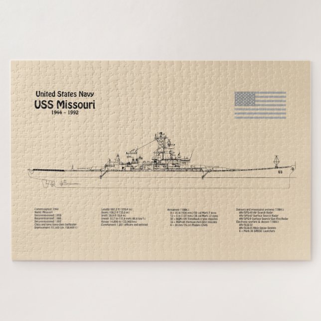 USS Missouri - Schiffs-Blueprint-Pläne SD Puzzle (Horizontal)