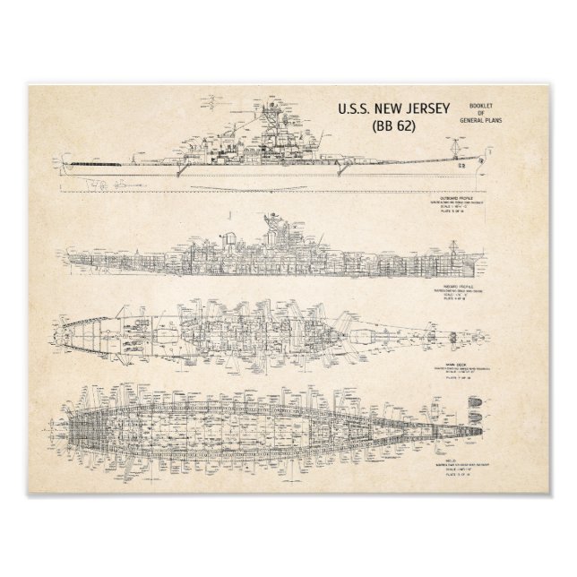 USS New Jersey Blueprint Fotodruck (Vorne)