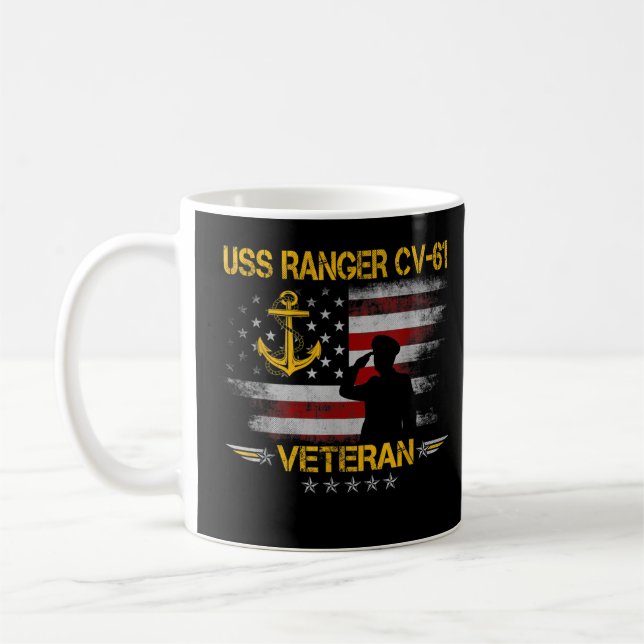 USS Ranger CV-61 Flugzeugträger Veteran Flag Vet Kaffeetasse (Links)