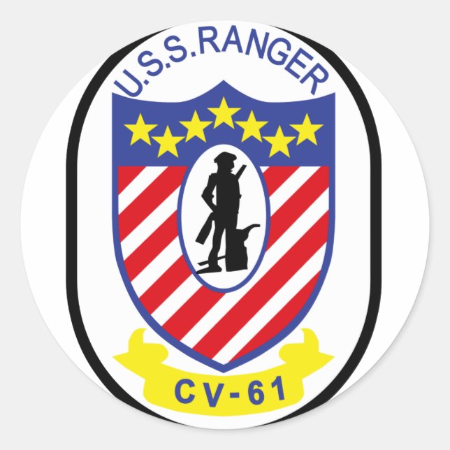 USS Ranger (CV-61) Runder Aufkleber (Vorderseite)
