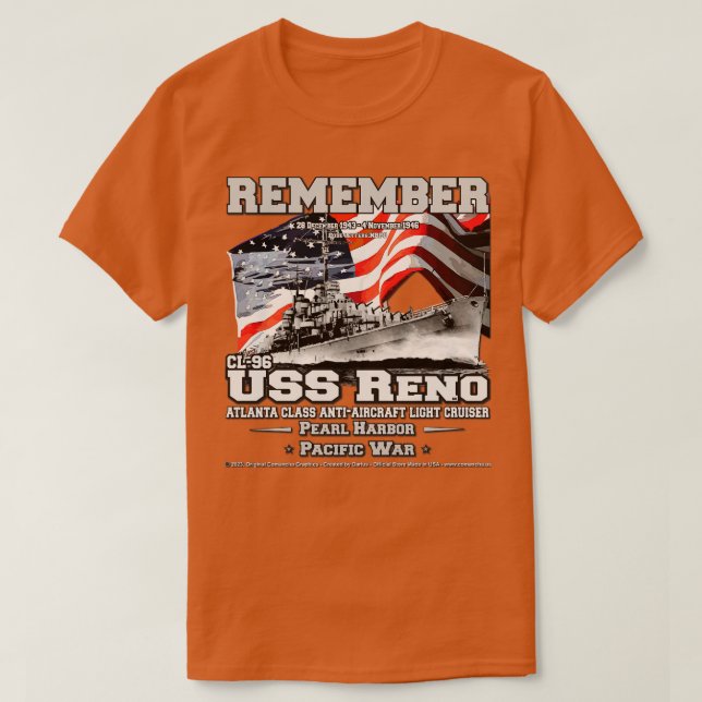USS Reno CL96 Atlantaclass Lichtkreuzer Veteranen T-Shirt (Design vorne)