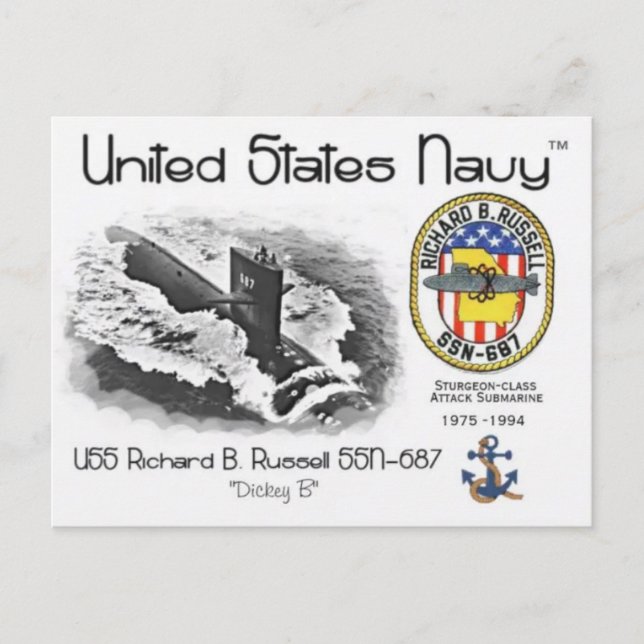 USS RICHARD B. RUSSELL SSN-687 SUBMARINE Postkarte (Vorderseite)