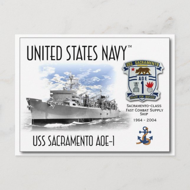 USS SACRAMENTO AOE-1 FAST COMBAT SUPPORT - Postcar Postkarte (Vorderseite)