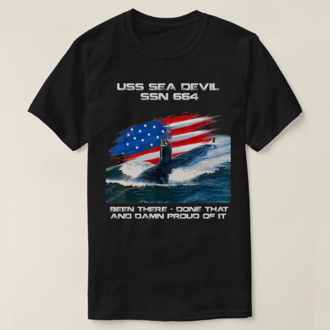 USS Sea Devil SSN664 American Flag Submarine Veter T-Shirt (Design vorne)