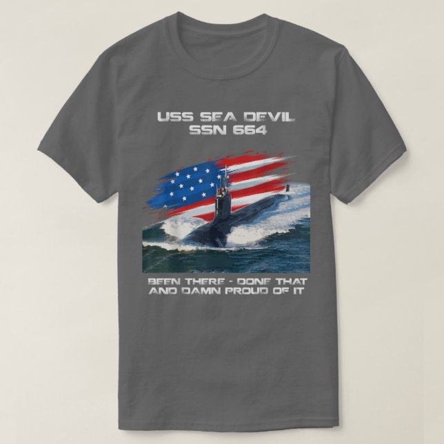 USS Sea Devil SSN-664 American Flag Submarine Vete T-Shirt (Design vorne)