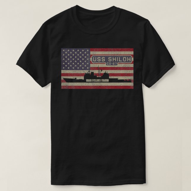 USS Shiloh CG67 Cruiser Ship USA Flag T-Shirt (Design vorne)