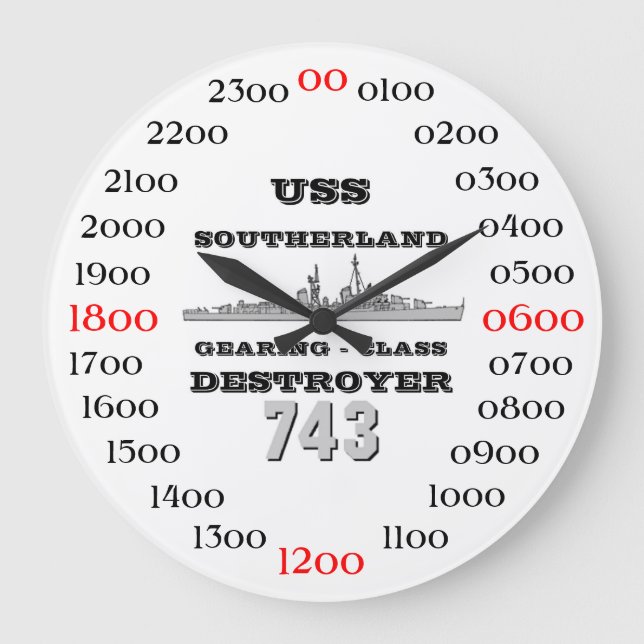 USS Southerland (DD / DDR 743) Große Wanduhr (Vorderseite)