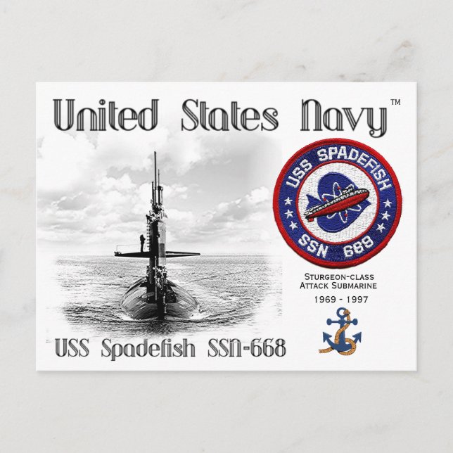 USS SPADEFISH SSN-668 SUBMARINE POSTKARTE (Vorderseite)