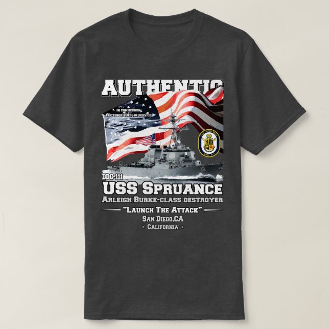 USS Spruance DDG111 Destroyer Veterans T-Shirt (Design vorne)