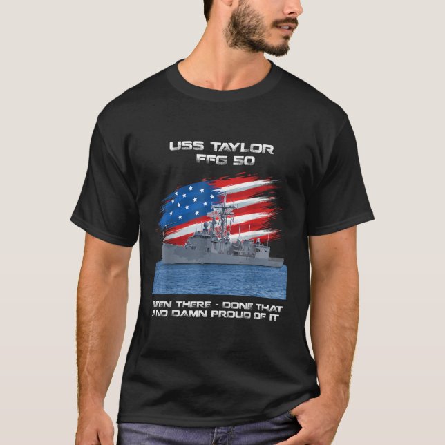 USS Taylor FFG 50 Class Frigate American Flag Vete T-Shirt (Vorderseite)