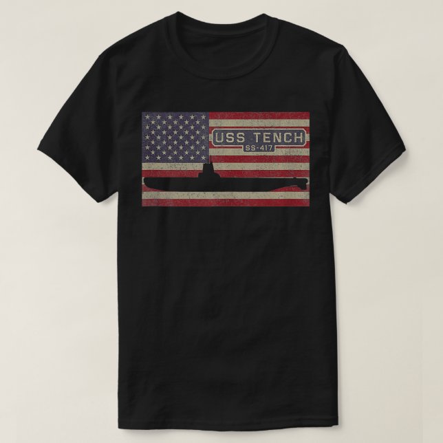 USS Tench SS417 WW2 U-Boot USA Flag T-Shirt (Design vorne)