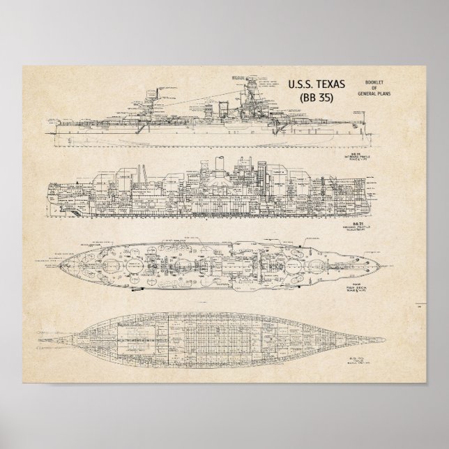 USS TEXAS Blueprint Poster (Vorne)