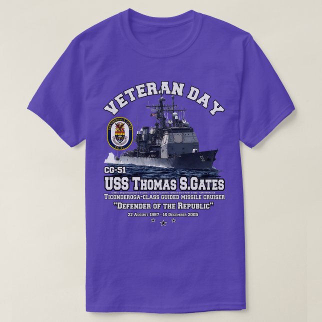 USS Thomas S Gates CG51 Cruiser Veterans T-Shirt (Design vorne)