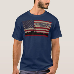 USS Tinsman DE 589 WW2 Ship American Flag  T-Shirt