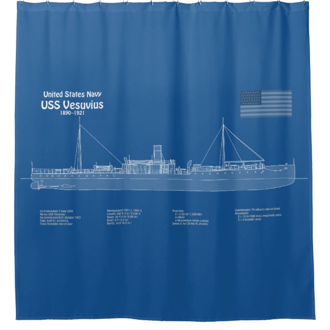 USS Vesuvius - Schiffs-Blueprint-Pläne ABD Duschvorhang (Vorderseite)