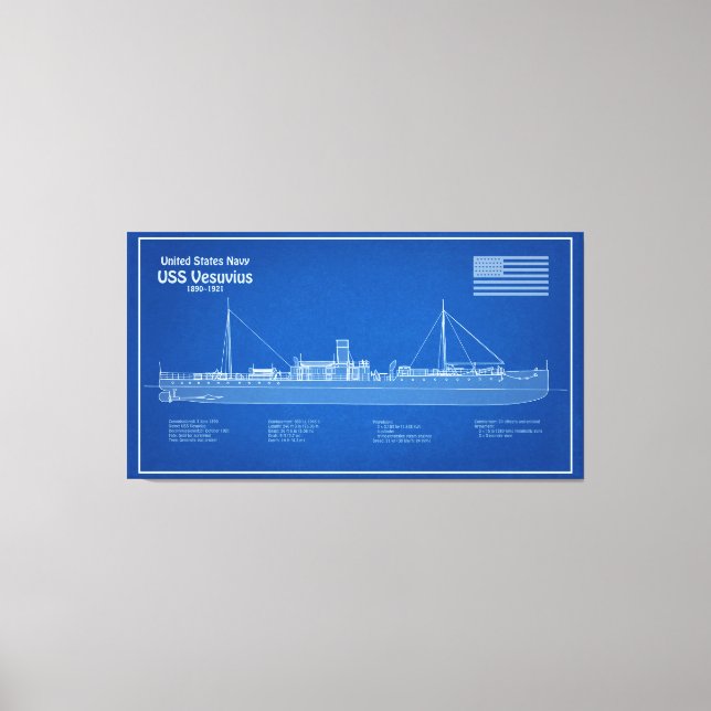 USS Vesuvius - Schiffs-Blueprint-Pläne ABD Leinwanddruck (Vorderseite)