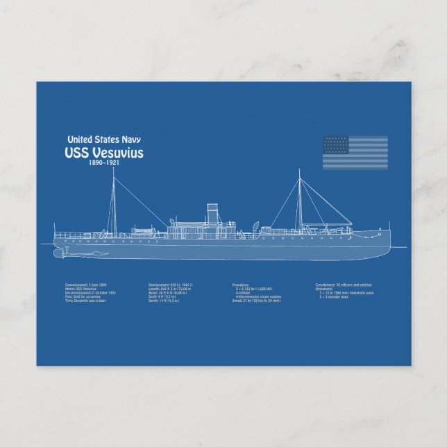 USS Vesuvius - Schiffs-Blueprint-Pläne ABD Postkarte (Vorderseite)