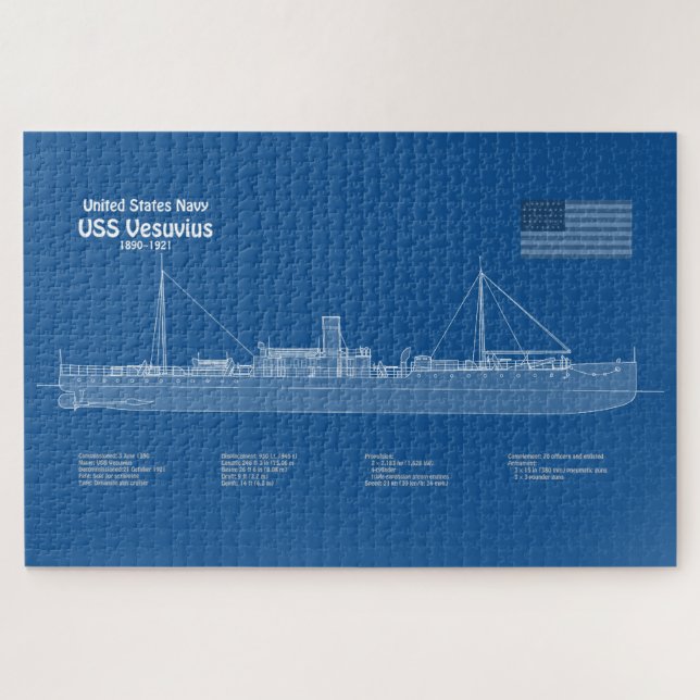 USS Vesuvius - Schiffs-Blueprint-Pläne ABD Puzzle (Horizontal)