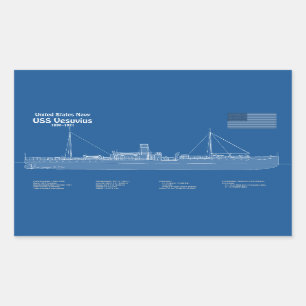 USS Vesuvius - Schiffs-Blueprint-Pläne ABD Rechteckiger Aufkleber