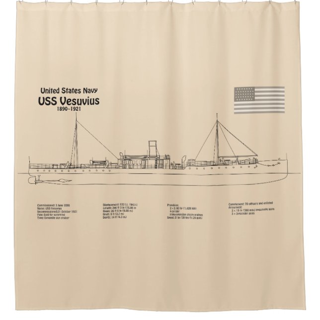 USS Vesuvius - Schiffs-Blueprint-Pläne SD Duschvorhang (Vorderseite)