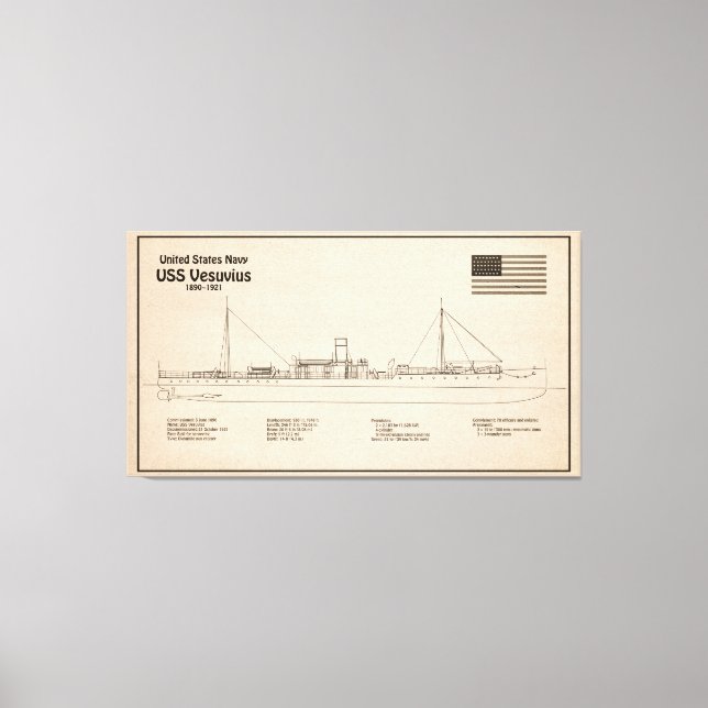 USS Vesuvius - Schiffs-Blueprint-Pläne SD Leinwanddruck (Vorderseite)