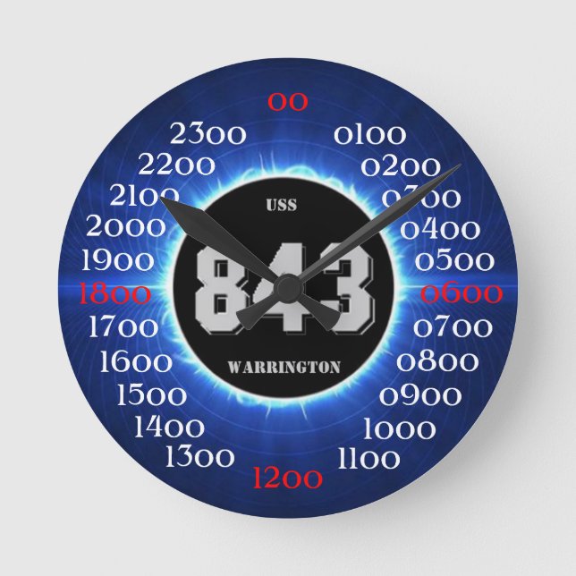 USS Warrington (DD-843) Runde Wanduhr (Vorderseite)