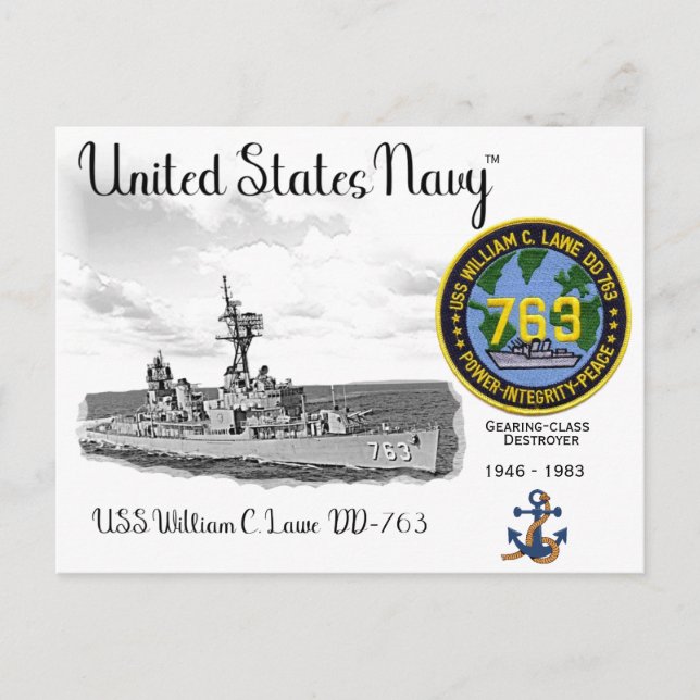 USS WILLIAM C. LAWE DD-763 DESTROYER POSTKARTE (Vorderseite)