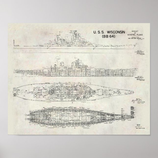 USS Wisconsin Blueprint Poster (Vorne)