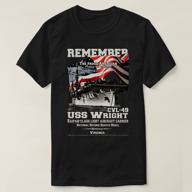 USS Wright CVL49 leichte Flugzeugträger T-Shirt (Design vorne)