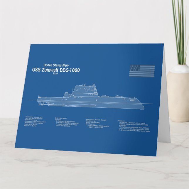 USS Zumwalt - Schiffs-Blueprint Pläne ABD Dankeskarte (Vorderseite)