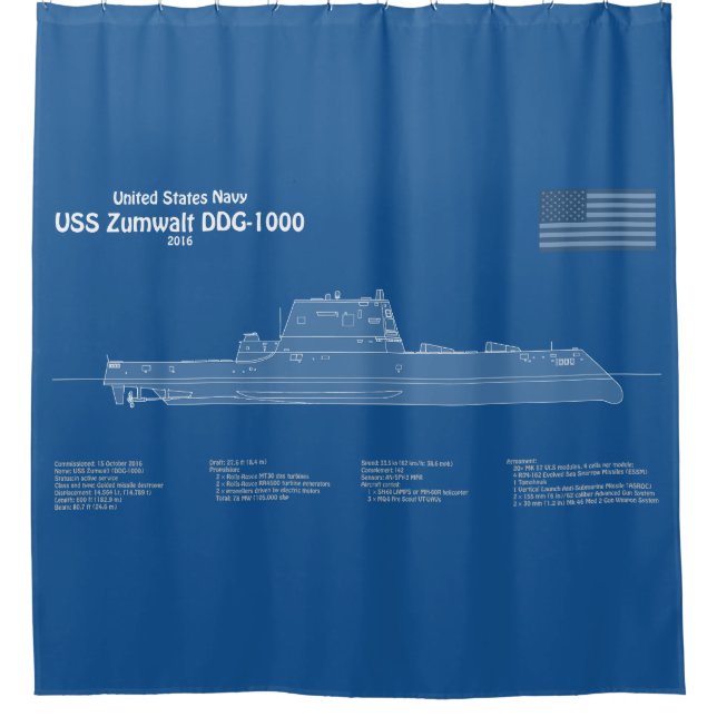 USS Zumwalt - Schiffs-Blueprint Pläne ABD Duschvorhang (Vorderseite)